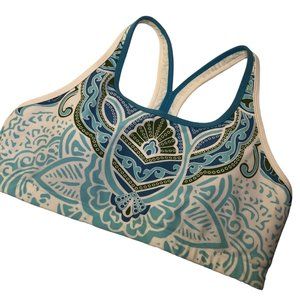 Athleta Women's L Blue Patterned Racerback Lined Padded Sports Bra